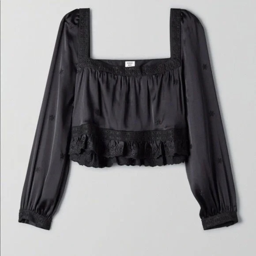 Aritzia Sunday Best Black Satin Blouse